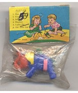 Vintage Plastic Elephant Puzzle Toy Keychain In Package Made In Hong Kon... - $15.00