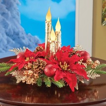 Christmas Poinsettia Centerpiece Flickering Candle Lighted LED Table Hom... - $522.85 MXN