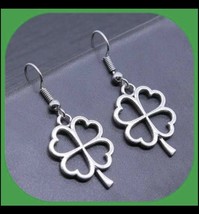 Heart Clover Leaf Shamrock ☘️ Silver Hook Earrings - £4.02 GBP