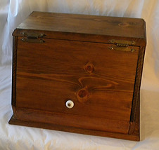 Hand made vintage bread box 1980&#39;s pinewood  18 x 11 x 13  brown color - £35.66 GBP