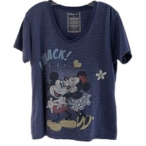 Disney XL Extra Large Womens Tee Shirt Mickey and Minnie Smack Blue Short Sleeve - £8.62 GBP