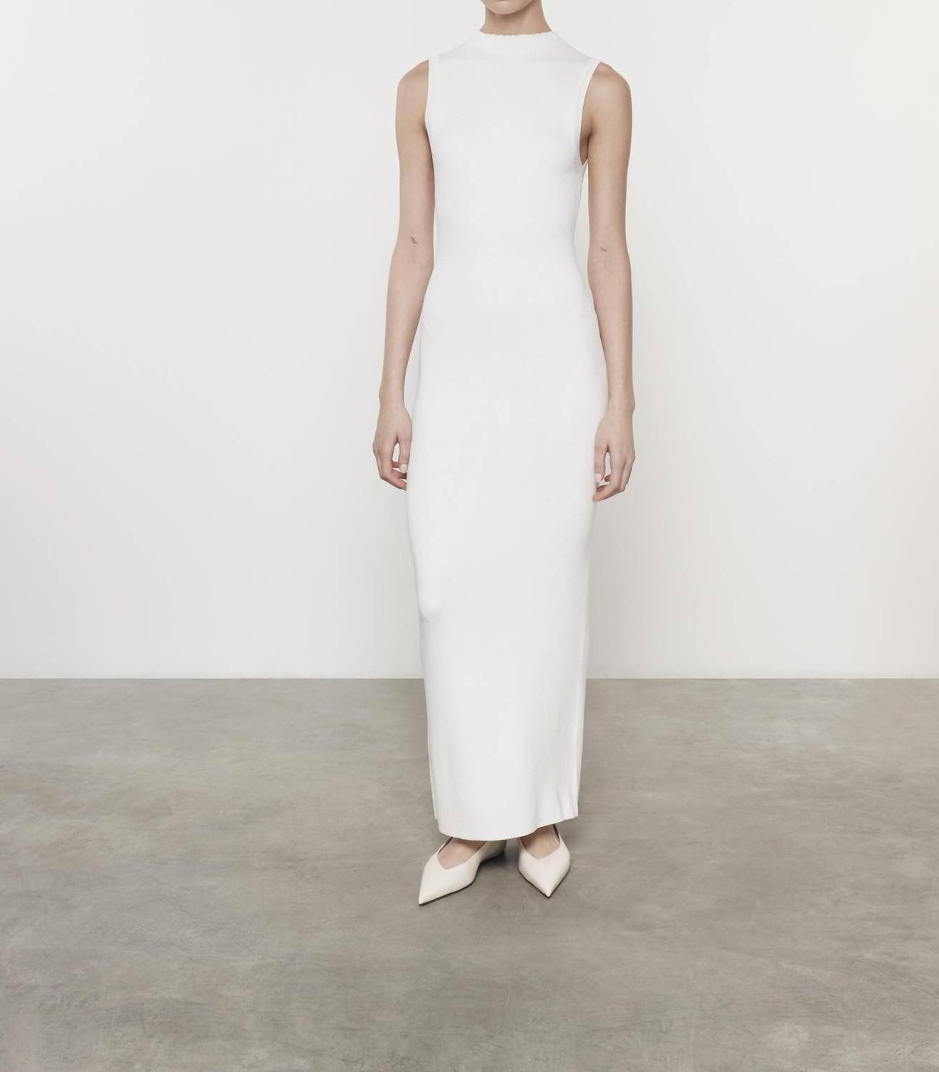 Enza Costa Silk Sweater Rib Mockneck Dress White - $137.00