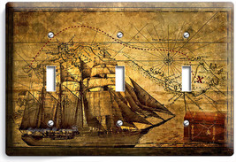 Pirate Ship Old Treasure Map Triple Light Switch Cover Boys Bedroom Room Decor - £13.32 GBP