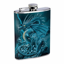 Flask 8oz Stainless Steel Dragon Design-004 Custom Skin Fantasy Drinking Whiskey - £11.59 GBP