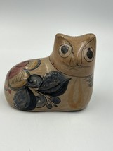 Vintage Tonala Folk Art Pottery Mexico Cat Figurine Floral - £17.11 GBP