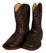 Roper Toddler 6 Brown Pink Glitter Heart Western Cowboy Boots 09-017-0901-2015 - £19.04 GBP