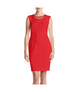 NWT-Calvin Klein ~Size 6~ Chain Neckline Ponte Red Sheath Dress Retail $134 - £51.90 GBP