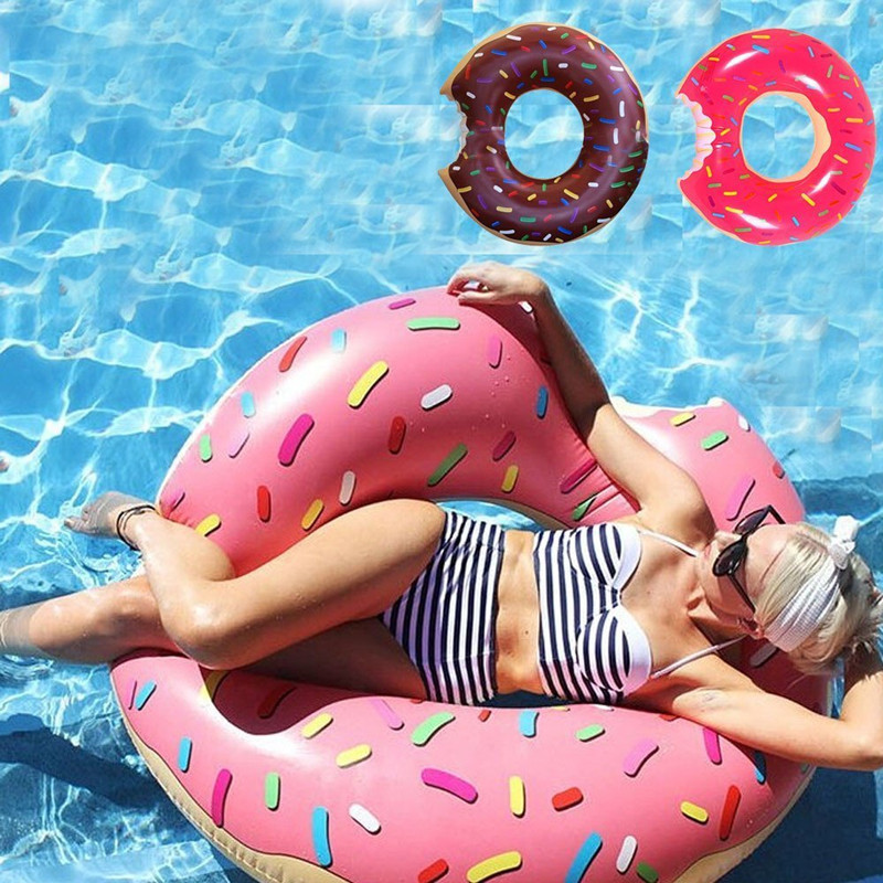 2 Pcs Donuts Inflatable Pool Float Chocolate&Strawberry Sprinkles Pump included