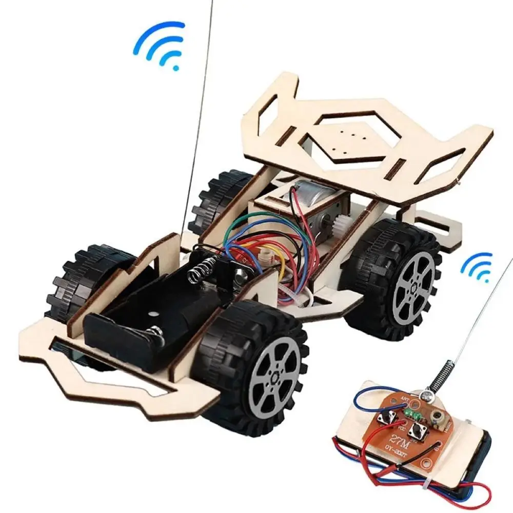 Play Kid Wooden DIY Aembly 4-CH Electric RC Racing Car Model Kit Physical Scienc - £23.18 GBP