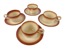 Set of 4 Vtg Franciscan Country Craft Russet Brown Cups &amp; Saucers Stoneware MCM - £22.80 GBP