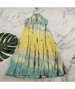BCBG MaxAzria Womens Vintage Y2k Halter Dress Size 8 Blue Yellow Tie Dye Pleated - $35.63