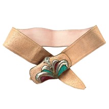 Genuine Blush Fleshtone Leather 80s Womens Belt Pigskin BIG Enameled Dec... - $43.66