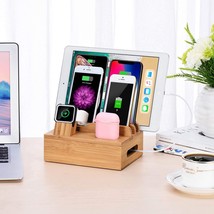 Eco-friendly bamboo docking station and organizer for multiple devices +5 cables - £23.62 GBP