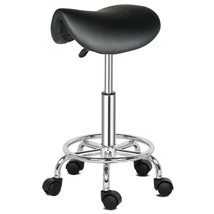 Black Adjustable Salon Stool Hydraulic Saddle Rolling Chair Facial Massage Spa - £60.54 GBP