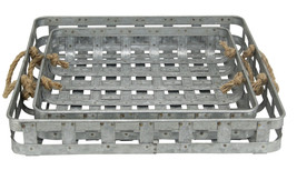 Set of Two Gray Rectangular Metal Handmade Serving Tray With Handles - $143.49