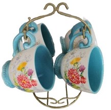 Four (4) Pioneer Woman ~ Floral Medley ~ Stoneware Mugs ~ Carbon Steel R... - $46.75