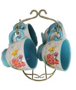Four (4) Pioneer Woman ~ Floral Medley ~ Stoneware Mugs ~ Carbon Steel R... - $46.75