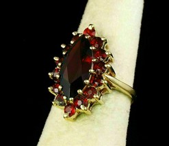 3.20Ct Marquise Cut Red Garnet Diamond Halo Engagement Ring 14k Yellow Gold Over - £100.97 GBP