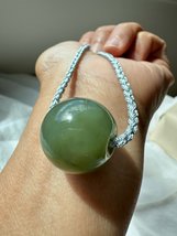 Hetian jade charm choker necklace-green nephrite large bead (20mm)- hand... - £100.44 GBP