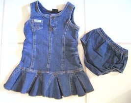 Calvin Klein J EAN S Toddler Denim Jumper Dress Set 2 Pc Wash Cotton Blend 24 M - £17.69 GBP