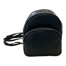 Black Woven Mini Backpack Textured Faux Leather Gold Zip Dual Compartmen... - $19.80