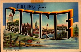 Large Letter Curt Teich Postcard -GREETINGS From MAINE-BK38 - £2.32 GBP