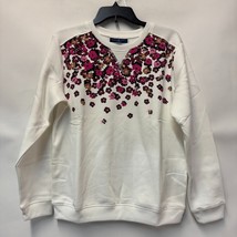 Karen Scott Womens S Winter White Floral Print Crewneck Sweatshirt NWT W52 - $365.15 MXN