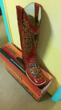 Ferrini Cowgirl Boot Southern Bell Red/blk leather, Mexico Inlay , studs... - $199.00