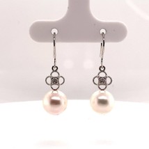 Diamond Akoya Pearl Earrings 14 KT White Gold 9.22 mm Certified $990 017530 - $494.01