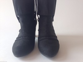 Kathy Van Zeeland Scrunchy Heels Boots Cuffs Black Faux Suede Women 8 Pu... - $15.89