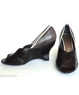 Kenzie Aston Leather Wedge Shoes Pumps Peep Toe Funky Womens 7 Black Tan - $48.75 CAD