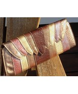 Chinese Laundry Multi Snake Clutch Stripes Magnetic Metallic Brown Gold ... - $39.64 CAD