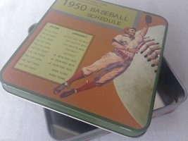 Vintage 1950s Baseball Schedule Advertising Tin Box 5x5x1 Sport Collecti... - £9.06 GBP