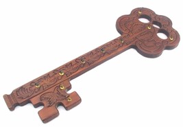 Handmade Hand Carved Ornate Wood Key Shaped Wall 10 Keys Rack Large - £17.08 GBP