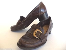 Liz Claiborne Beatrice brown leather loafer pumps low heel strap buckle ... - $24.38