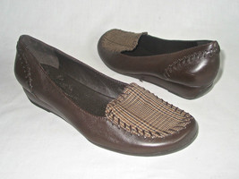 TruFlex soft leather flats low wedges womens 7.5 moccasin dark brown pla... - $15.89