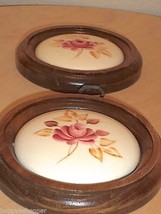 Bard Pair Wood Domed Ceramic Wall Plaques Roses Floral Vintage 5in Diameter Mint - £19.84 GBP