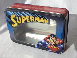 DC Comics Superman Hinged Lid Tin Box 7x5&quot; Toy Trinket Holder Clear Lid ... - £9.03 GBP