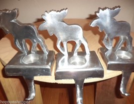 Set 3 Cast Aluminum Heavy 1.5 lbs Moose Stocking Hanger Tea Light Holder India - £27.20 GBP