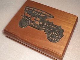 Vintage 2 decks playing card box wood metal art brass retro car great gift idea - £19.59 GBP