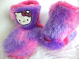 Hello Kitty Slip On Slipper Boots Fuzzy Purple Pink Girls S 13-1 Minimal... - $15.89