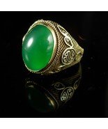 Huge Vintage Jade ring Chinese export gold silver filigree with healing ... - £195.84 GBP