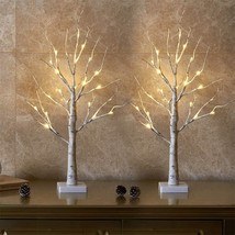 Lighted Birch Tree for Christmas Decor Table Decorations Indoor 2Pack 24 LED Bat - £44.88 GBP