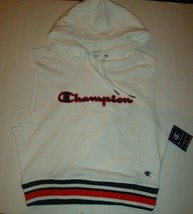 Champion Women&#39;s Campus Sleeveless Hoodie Sweatshirt Chest Logo White/Re... - $35.63