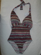 Tommy Bahama Sea Schooner Stripe Plunged One Piece Pink Martini 10/12/16-$147 - £39.50 GBP