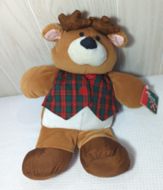 Giibson Greetings 1994 vintage Plush Reindeer red green plaid vest w/tag - £11.09 GBP