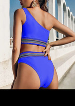 Sexy Womens Contrast trim Bikini Set Blue One Shoulder Swimsuit - £9.33 GBP