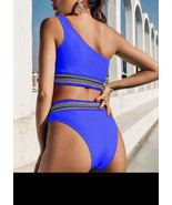 Sexy Womens Contrast trim Bikini Set Blue One Shoulder Swimsuit - £9.34 GBP