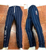 Men’s Fila Mesh Navy Blue | White Pinstripe Track Pants - £77.19 GBP