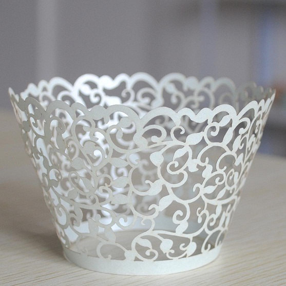 12pcs White Color Filigree Vine Wedding Cake Decoration Cupcake Wrappers - $9.70